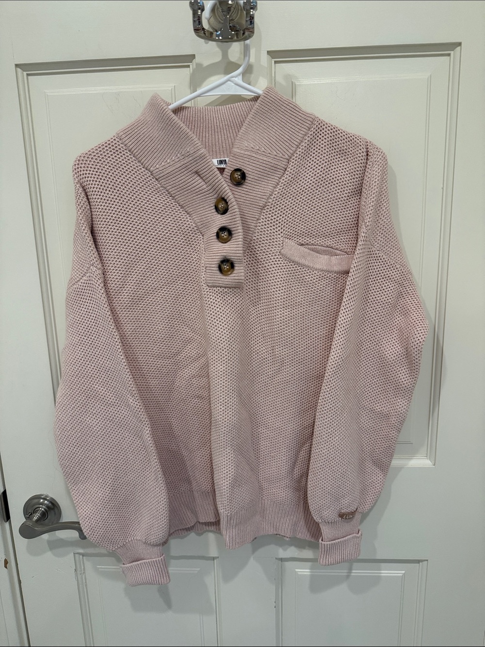 lunya Blush Pink Knit Button Pullover Sweater